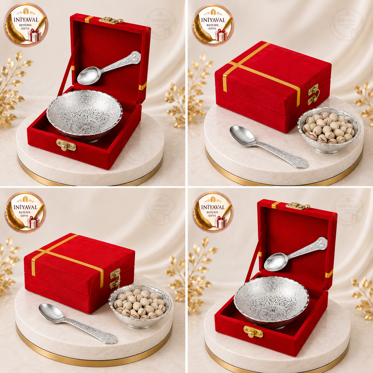 Red Velvet Box Silver Color Cup & Spoon 2