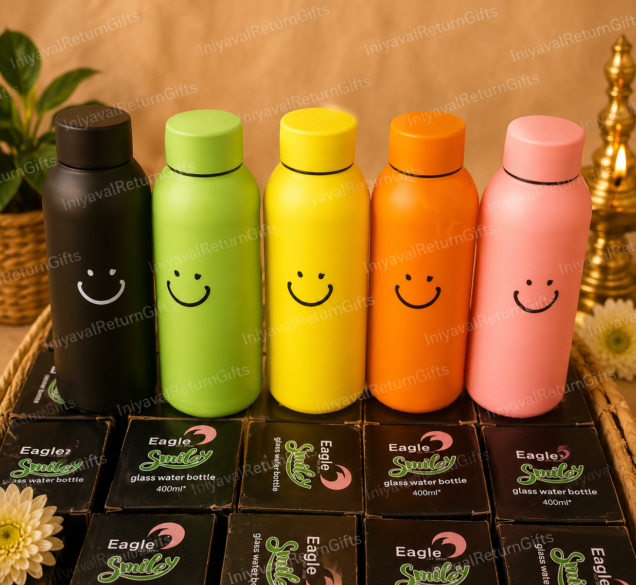 Smiley Glass Water Bottle